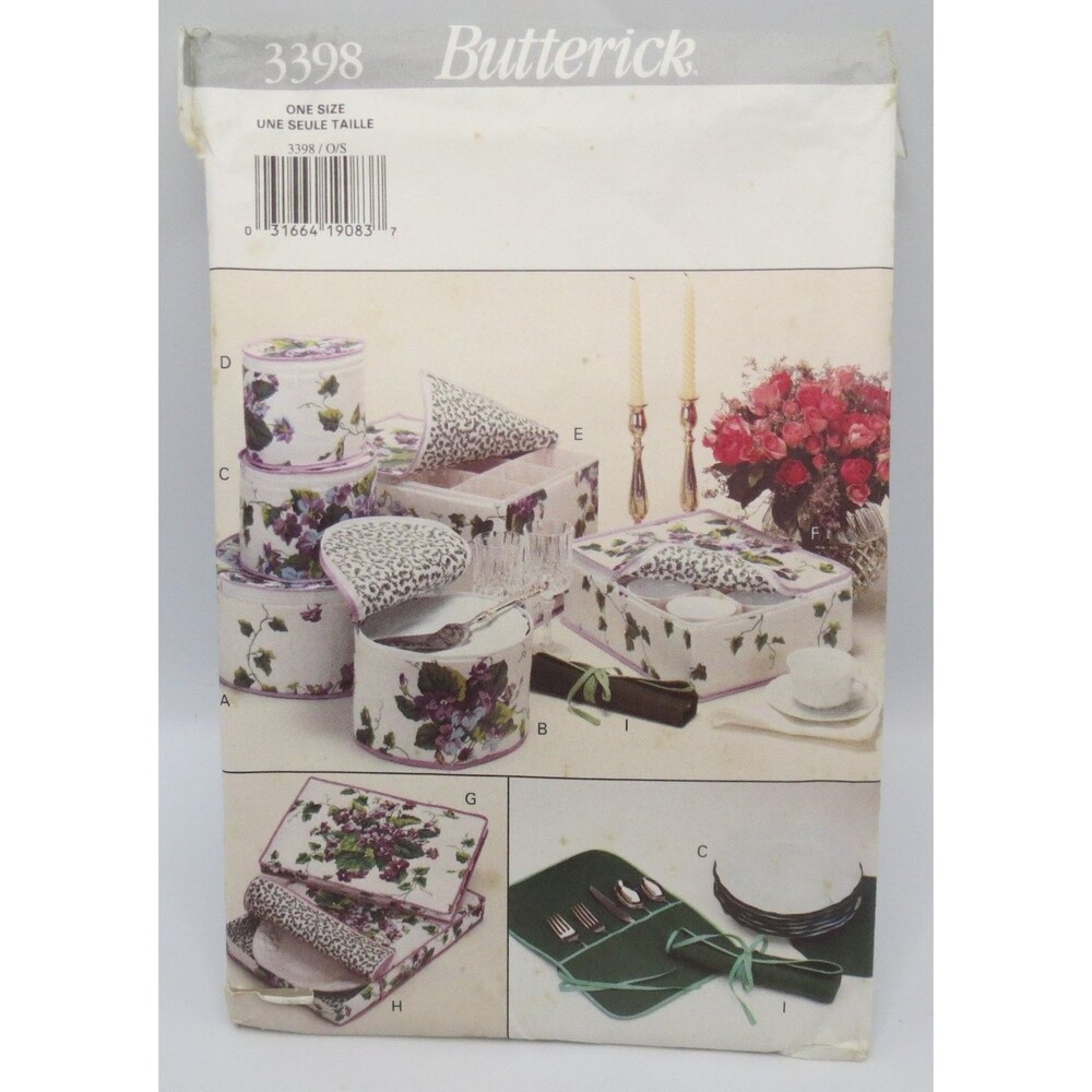 Butterick 3398 Server Savers Home Storage One Size 1990s Plate Stemware